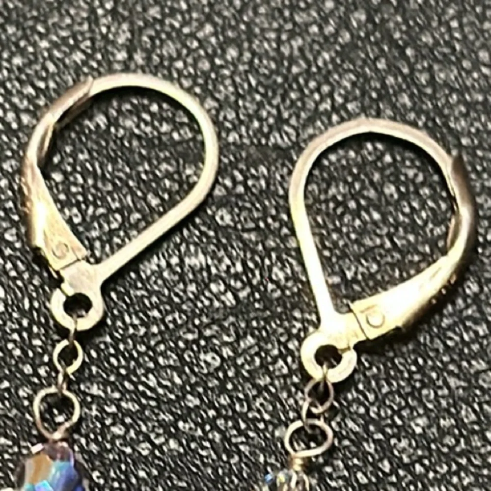 925 Silver Wire Hook Lever Back AB Clear Crystal Dangle Vintage Earrings